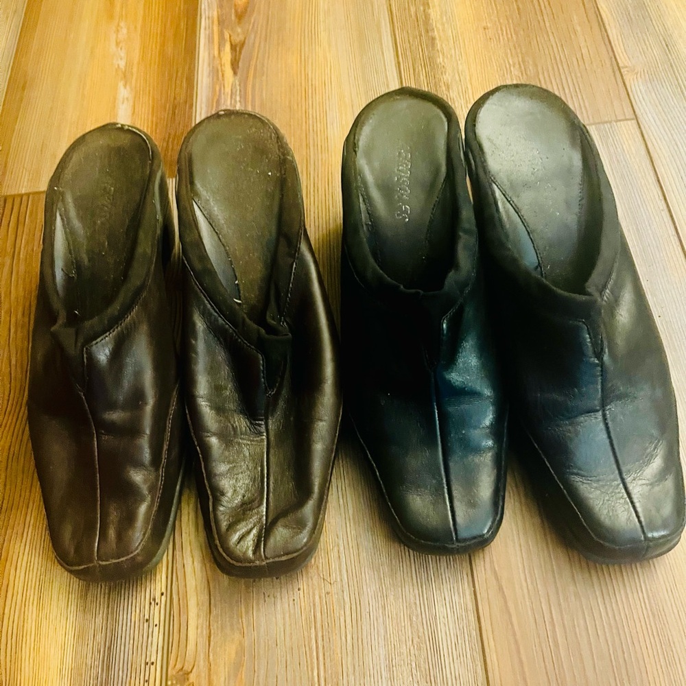 Brown and Black Leather Loafers Slip-On Comfort